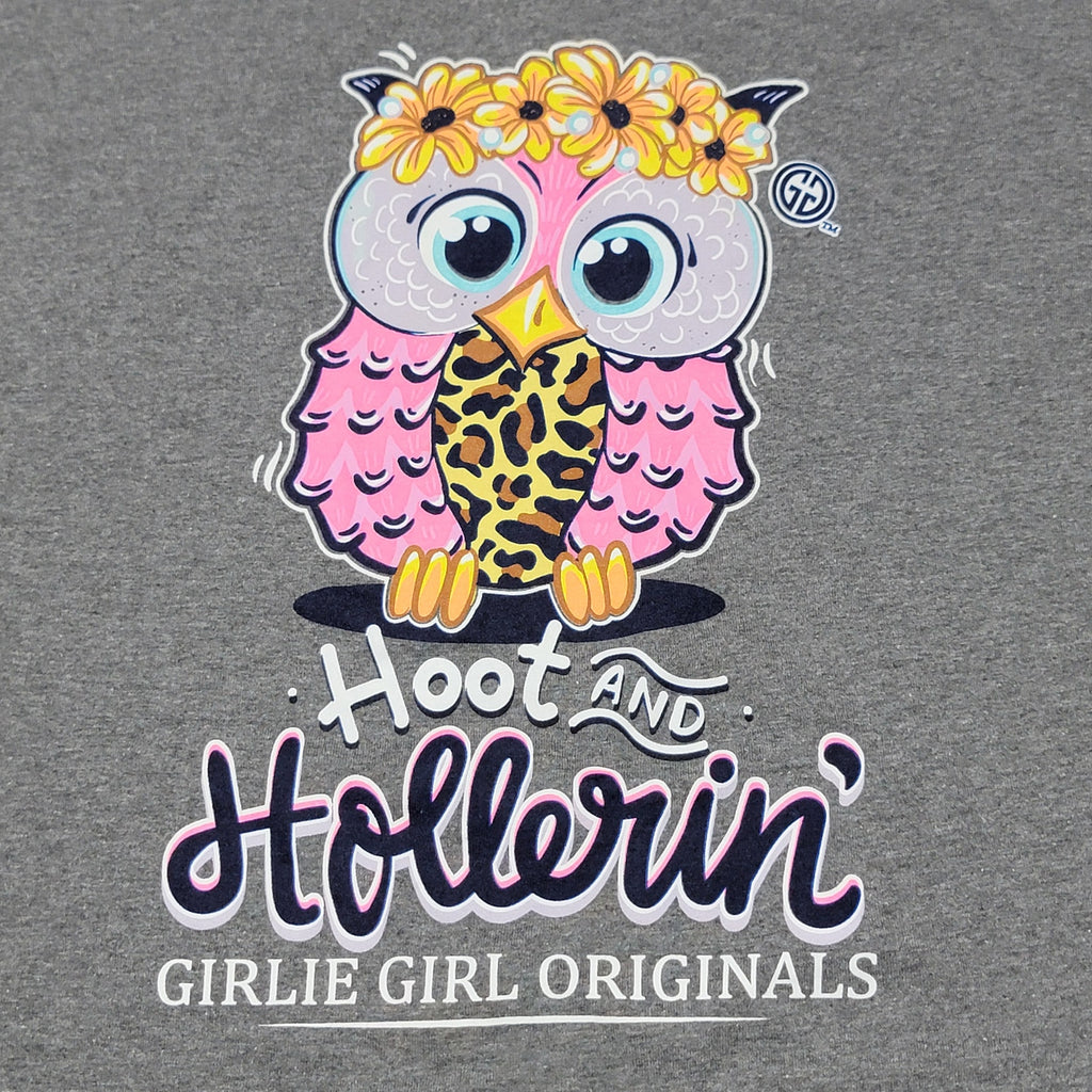 Girlie Girl Originals Grey Tee Owl "Hoot And Hollerin'" - Size XL