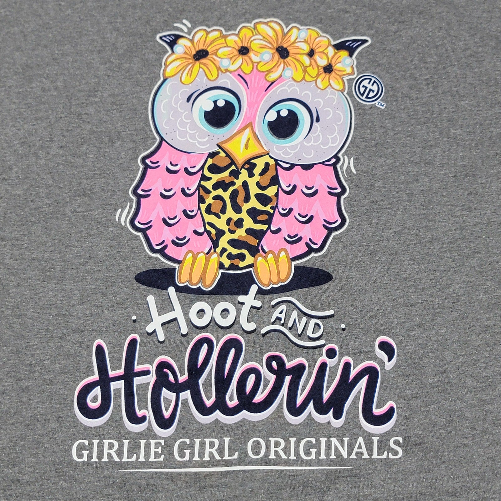 Girlie Girl Originals Grey Tee Owl "Hoot And Hollerin'" - Size XL