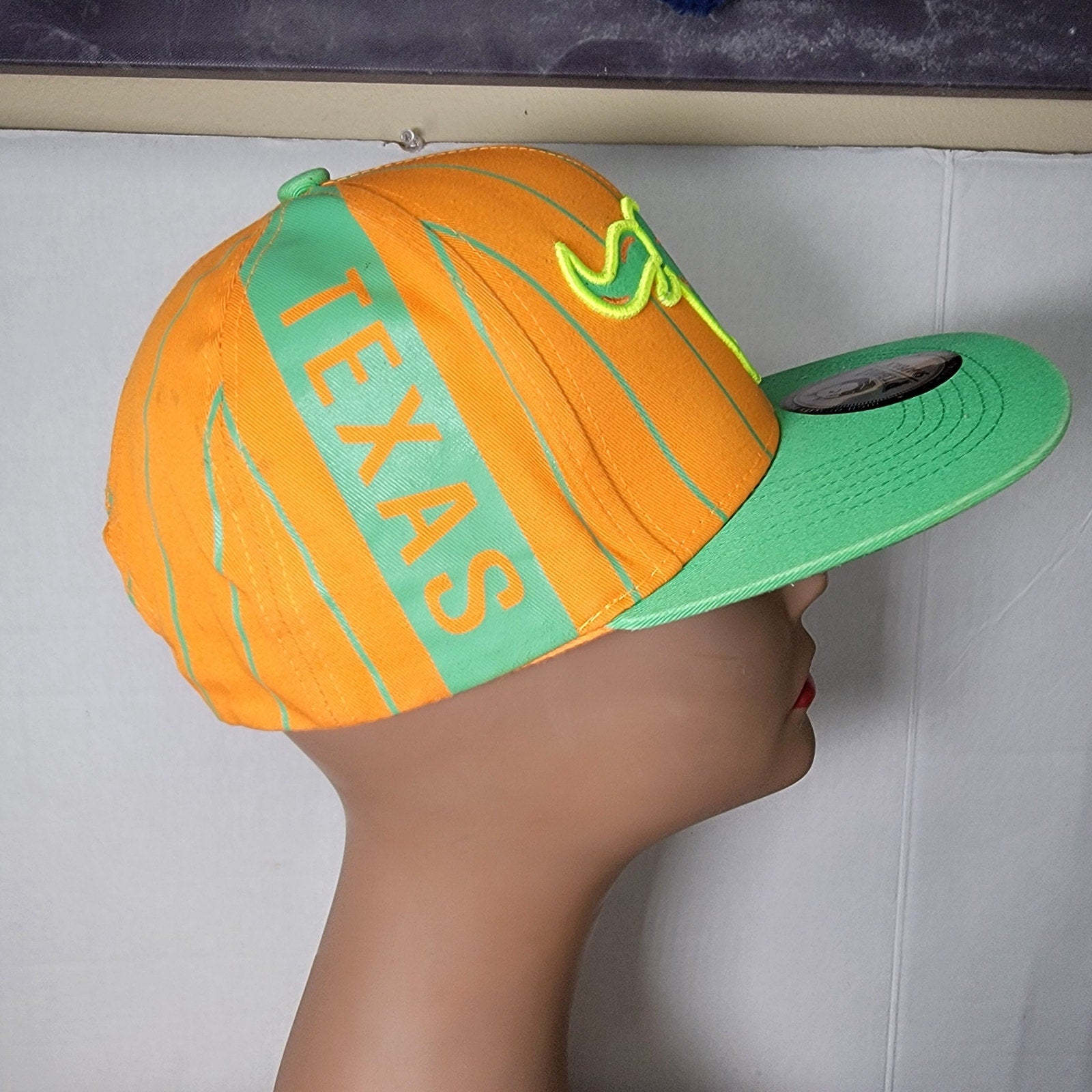 Pitbull Neon Orange & Green "Texas" Snapback Ballcap w/ Yellow Bull