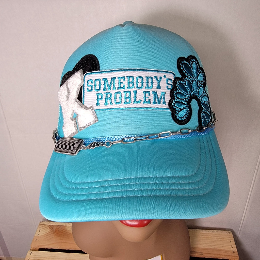 "Somebody's Problem" Turquoise Snapback Trucker Hat w/ Chain