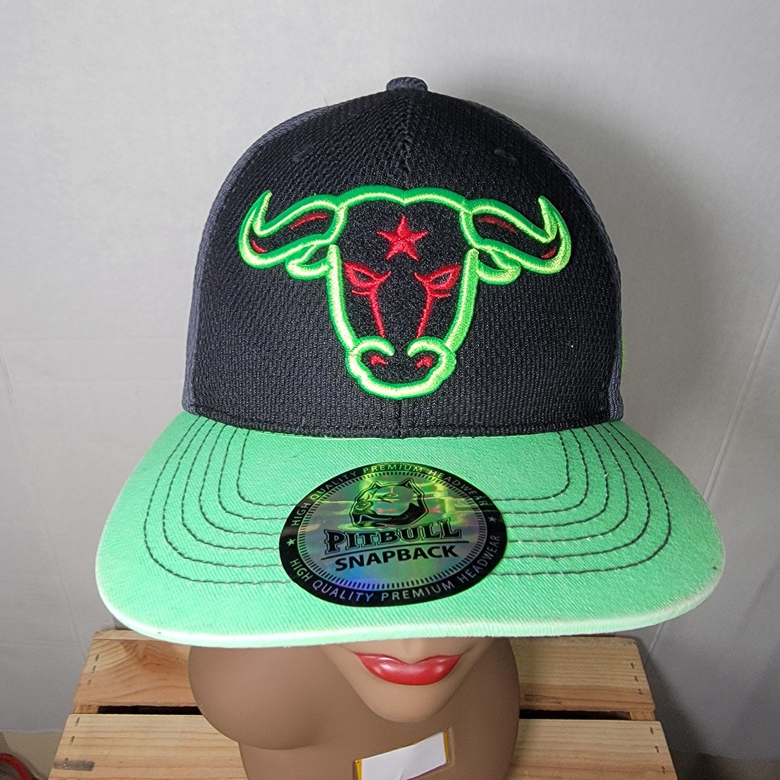 Pitbull Neon Green & Black "TX" Snapback Ballcap w/ Green Bull