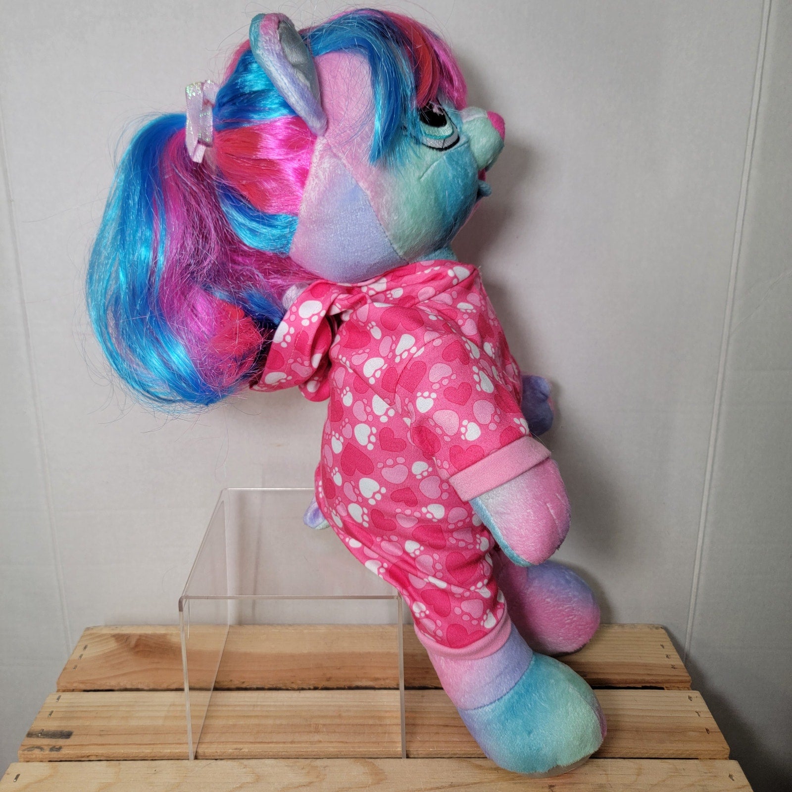Build A Bear Honey Girls Viv Bear Plush in Pink Paw Pajamas