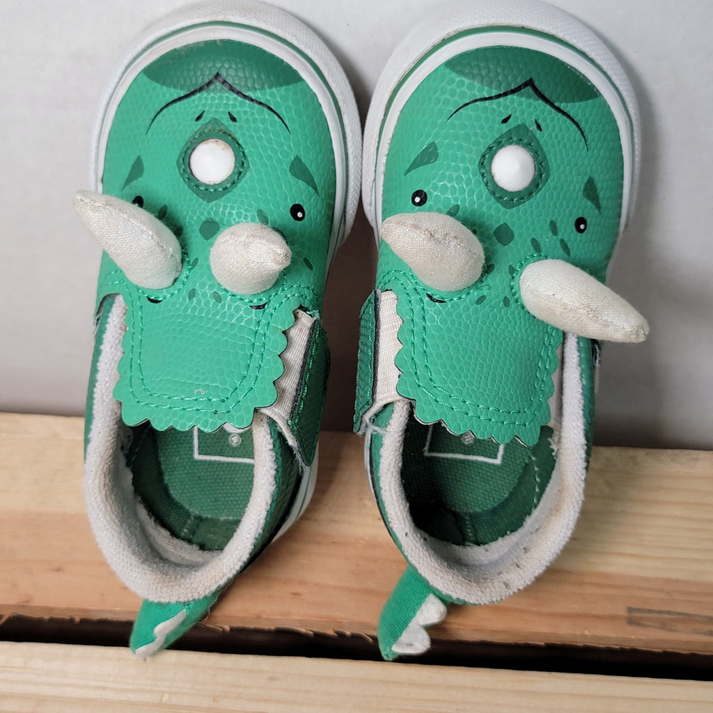 VANS Toddler Triceratops Green Slip-Ons w/ Box - Size 4T