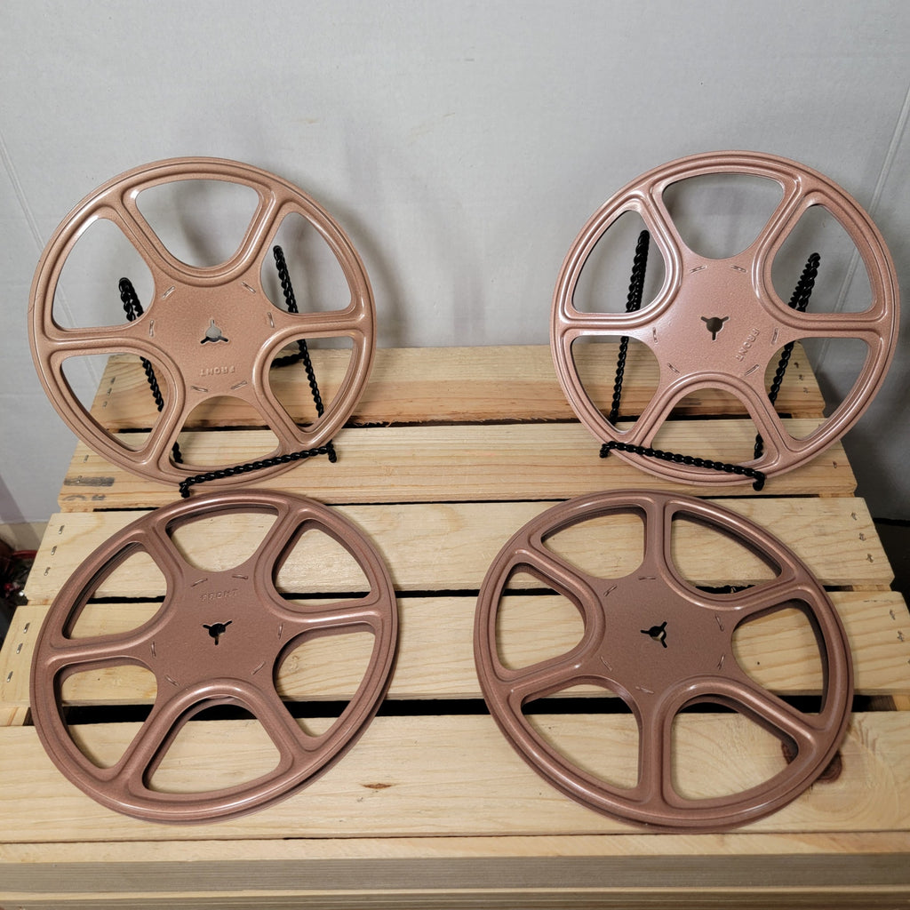 VINTAGE Set of 4 Metal Film Reels & Cans for 8mm or 16mm Home Movies
