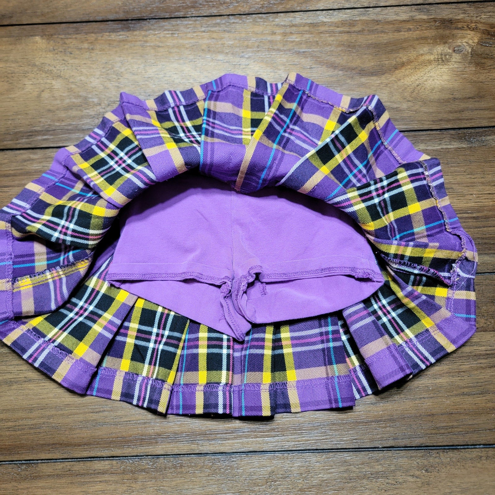 Place Toddler Purple & Yellow Pleated Plaid Mini Skirt / Skort - Size 4T