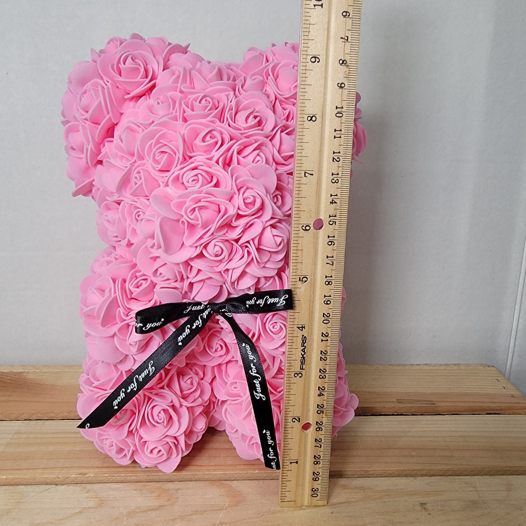 Pink Foam Rose Teddy Bear w/ "Just For You" Ribbon