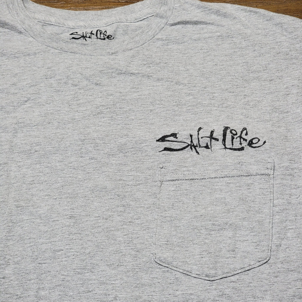 Salt Life LS Grey Unisex Tee "Get Hooked" - Size Medium
