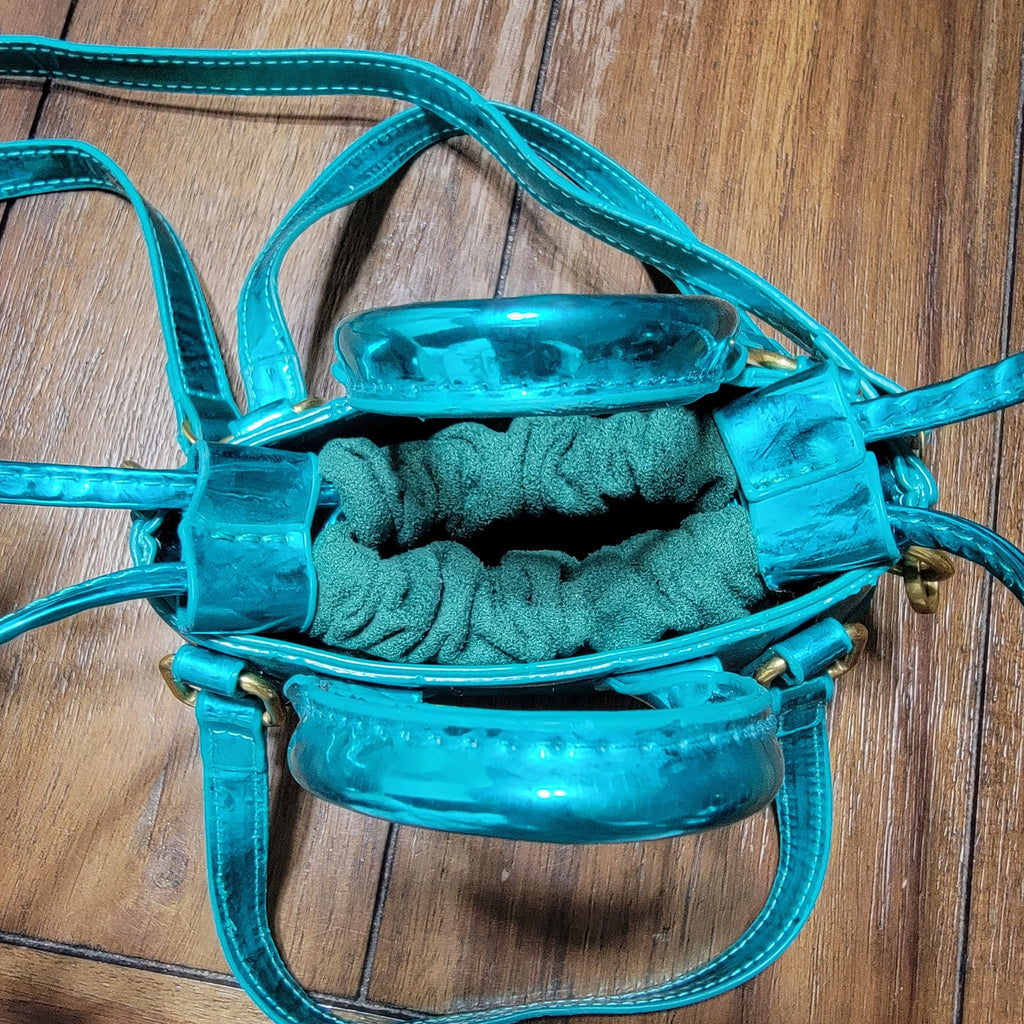 Fashion & Bags Teal Mini Purse w/ Shoulder Strap, 2 Sets of Handles
