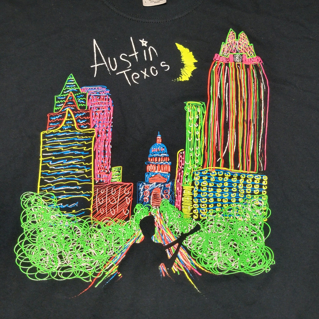 Austin Texas Black Unisex Tee (Gildan) Blacklight Design - Size Large