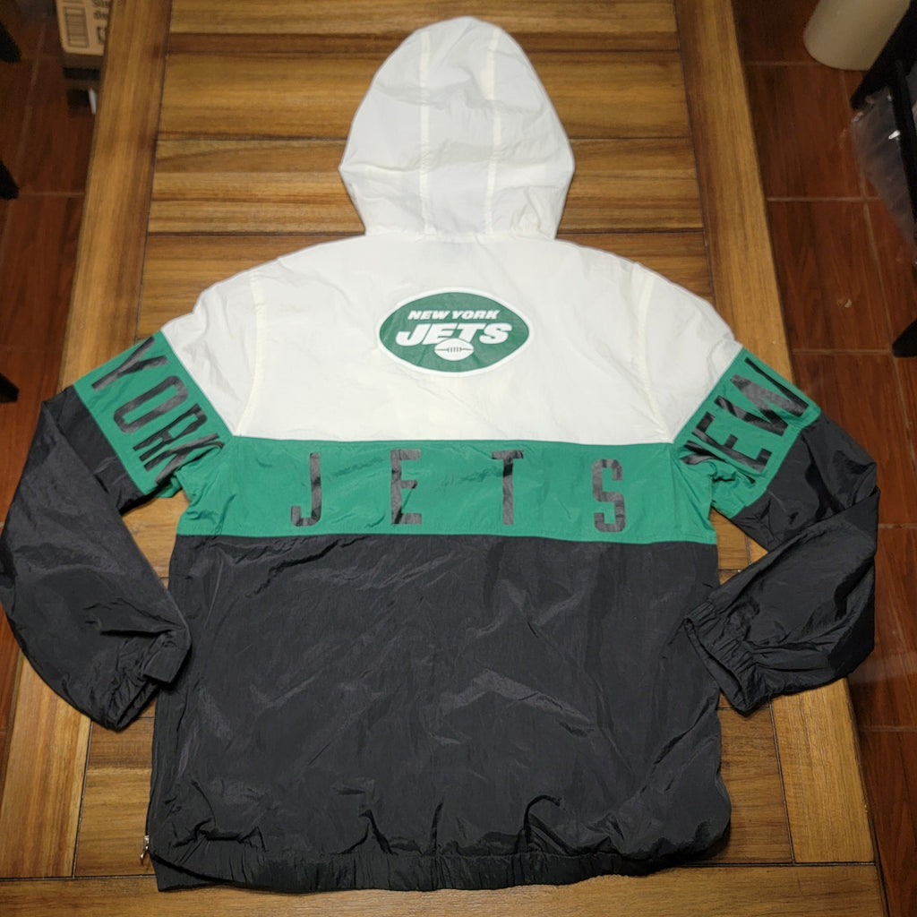 NFL Team Apparel LS New York Jets Quarter Zip Hooded Windbreaker - Size Medium