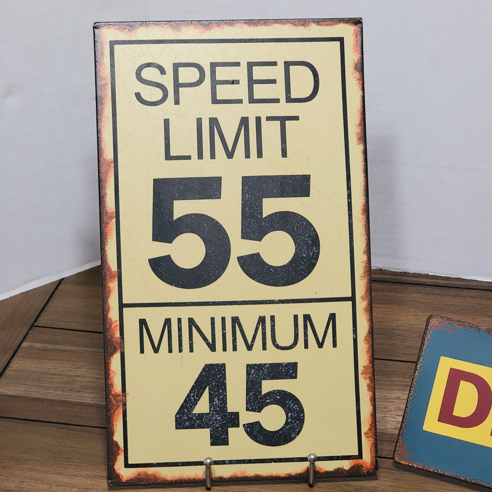 Set of 2 Metal Faux Traffic Signs: Detour & Speed Limit