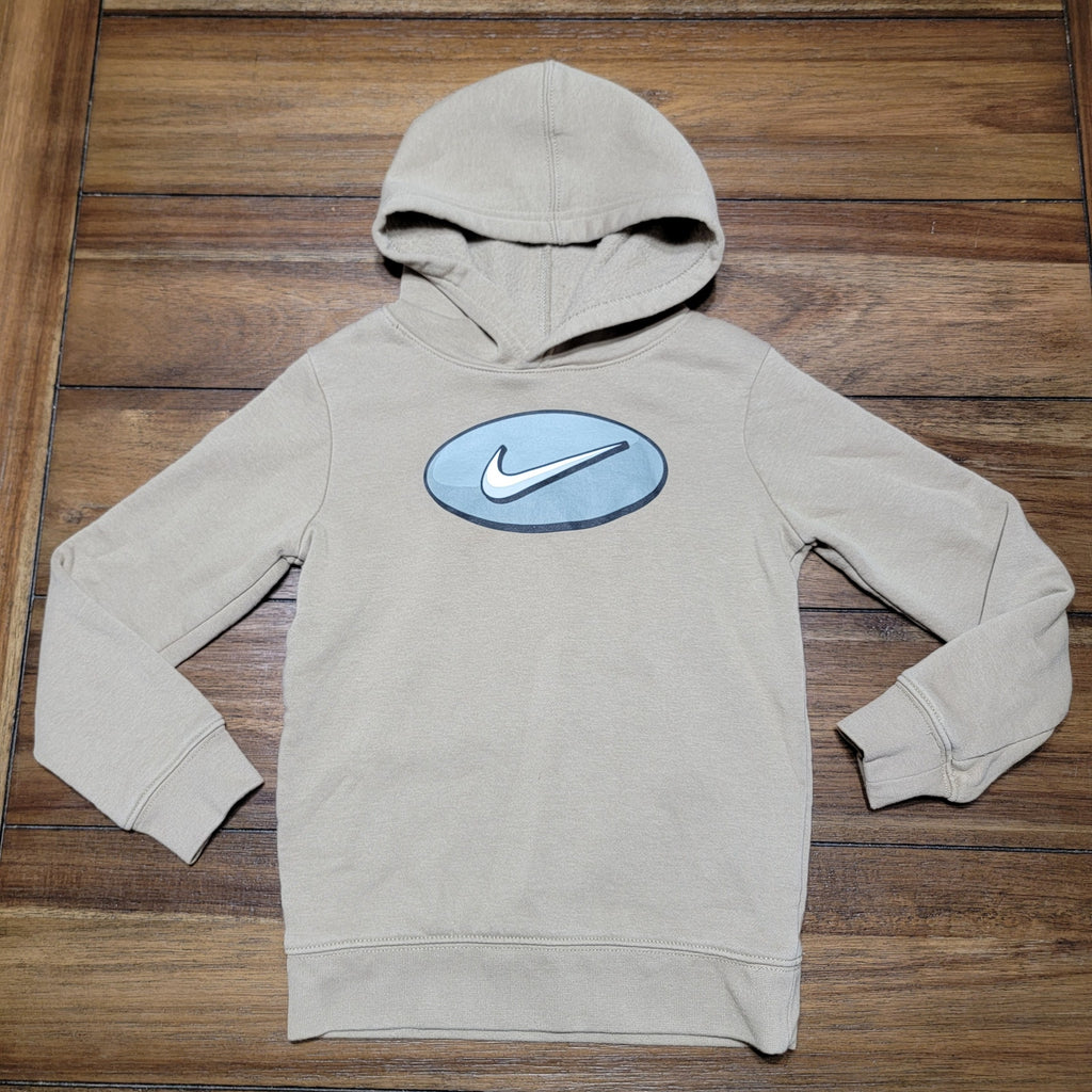 Nike Kids Beige LS Pullover Hoodie Grey Logo - Size Small (4-5 yrs)
