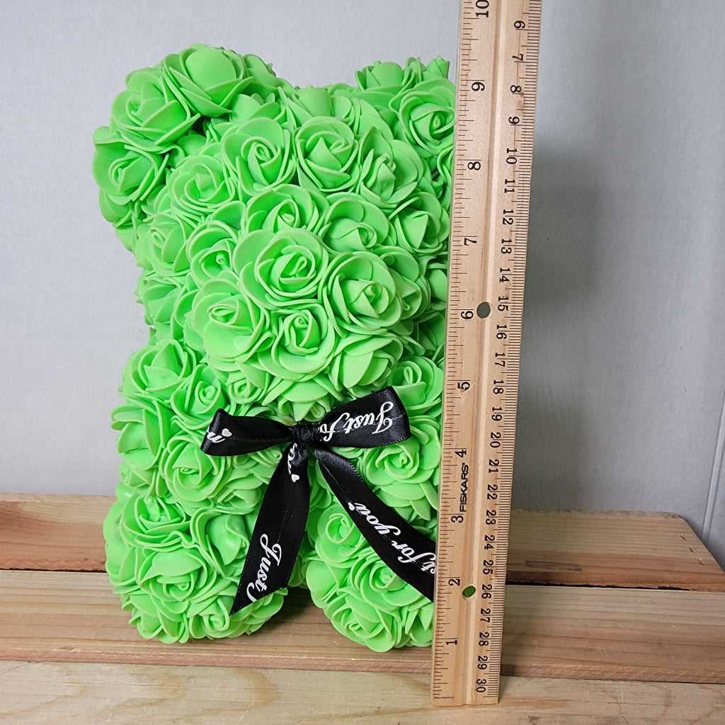 Green Foam Rose Teddy Bear w/ "Just For You" Ribbon