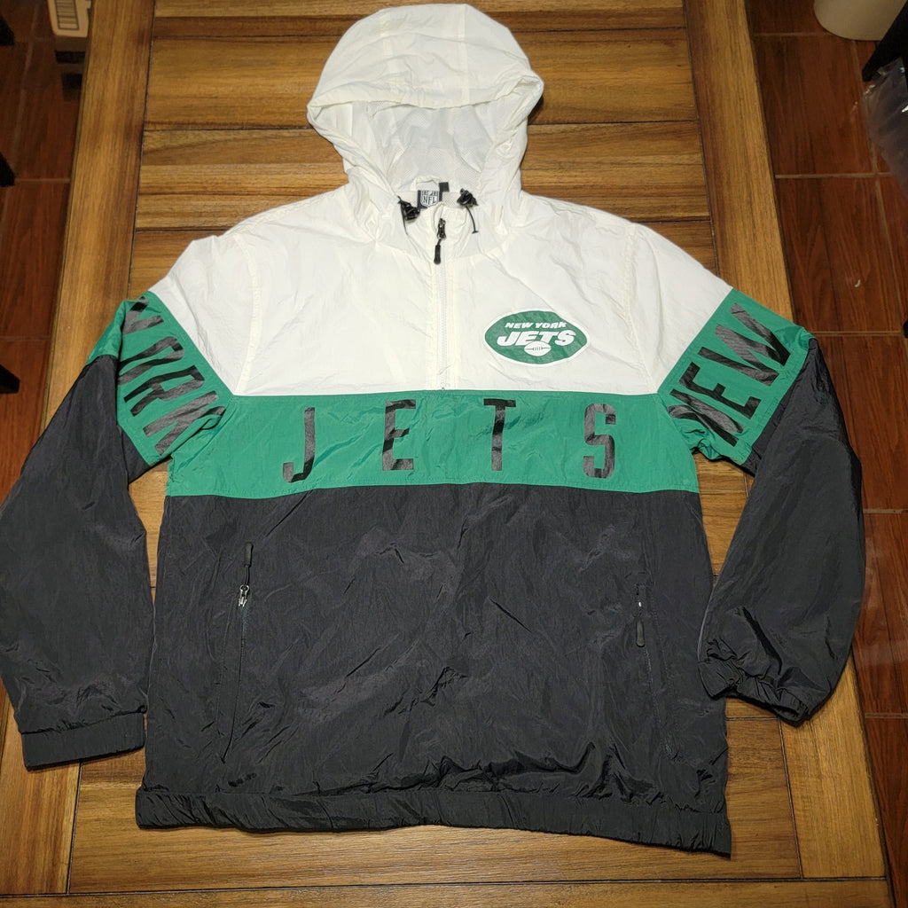 NFL Team Apparel LS New York Jets Quarter Zip Hooded Windbreaker - Size Medium