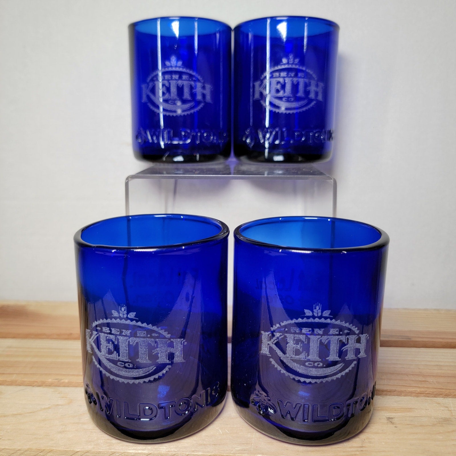 Set of 4 Cobalt Blue "Wild Tonic" Glasses w/ Ben E. Keith Co Etched