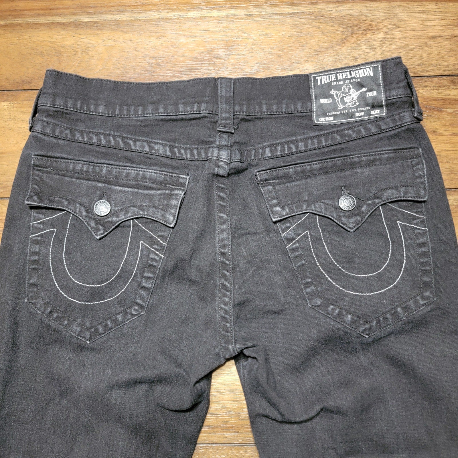 True Religion Rocco Relaxed Skinny Black Denim Jeans - Size 34
