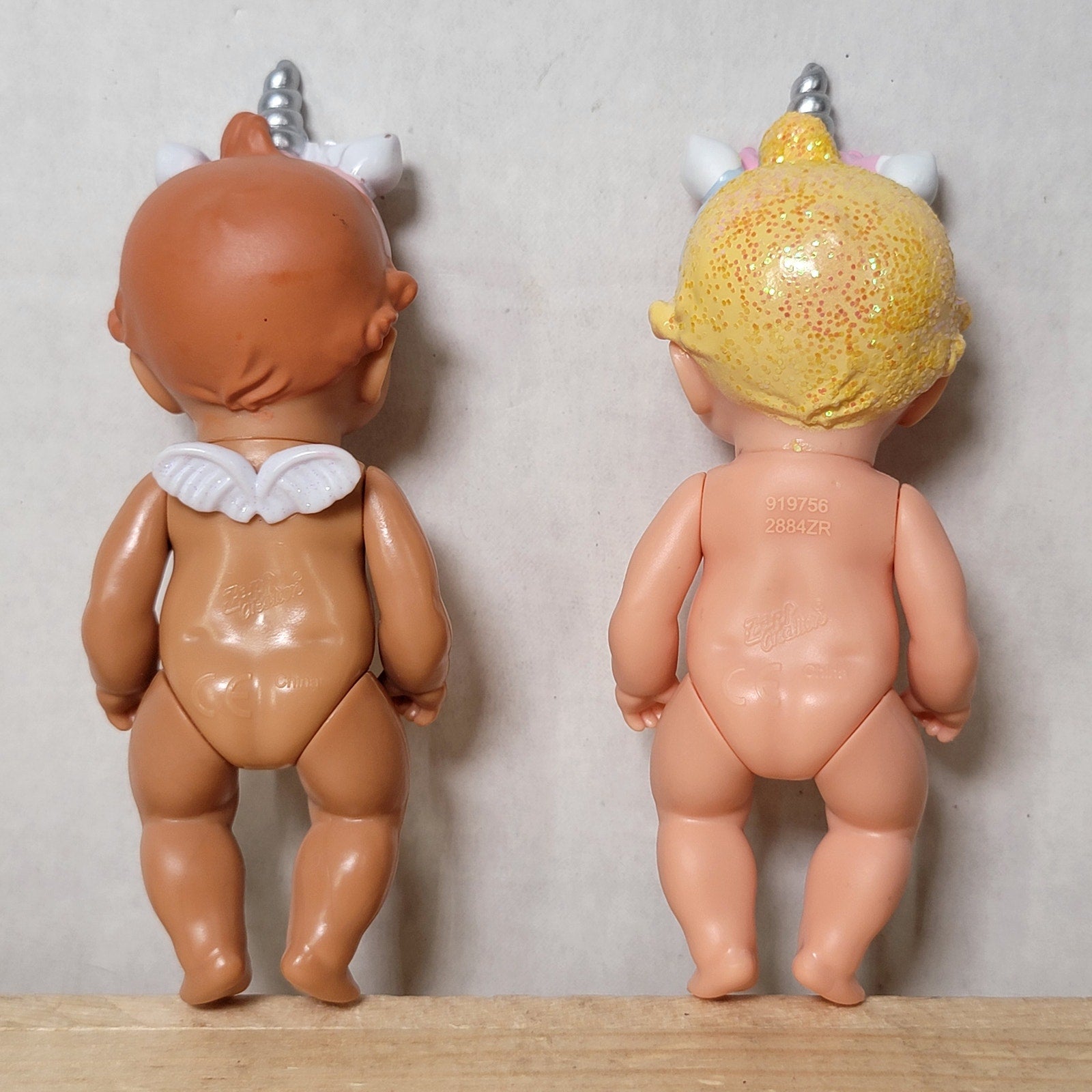 Set of 2 Zapf Creation Baby Born Surprise Mini Dolls Blonde Glitter & Brown Hair