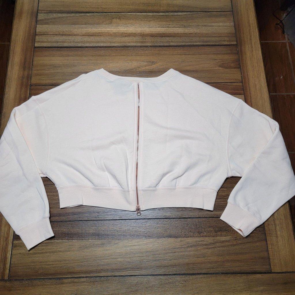 Nike LS Beige Crop Sweatshirt Gold Logo Full Zip on the Back - Size Small
