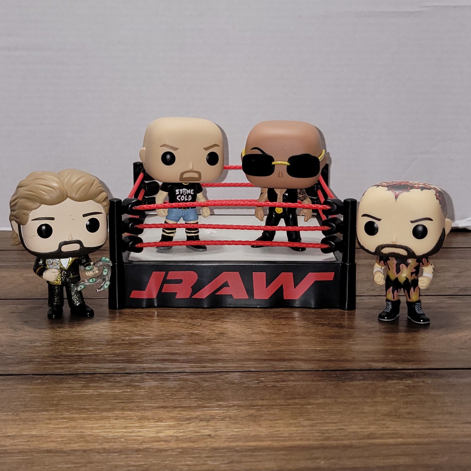 Set of 5 Funko POP! WWE RAW Wrestling Ring and 4 Vinyl Figures
