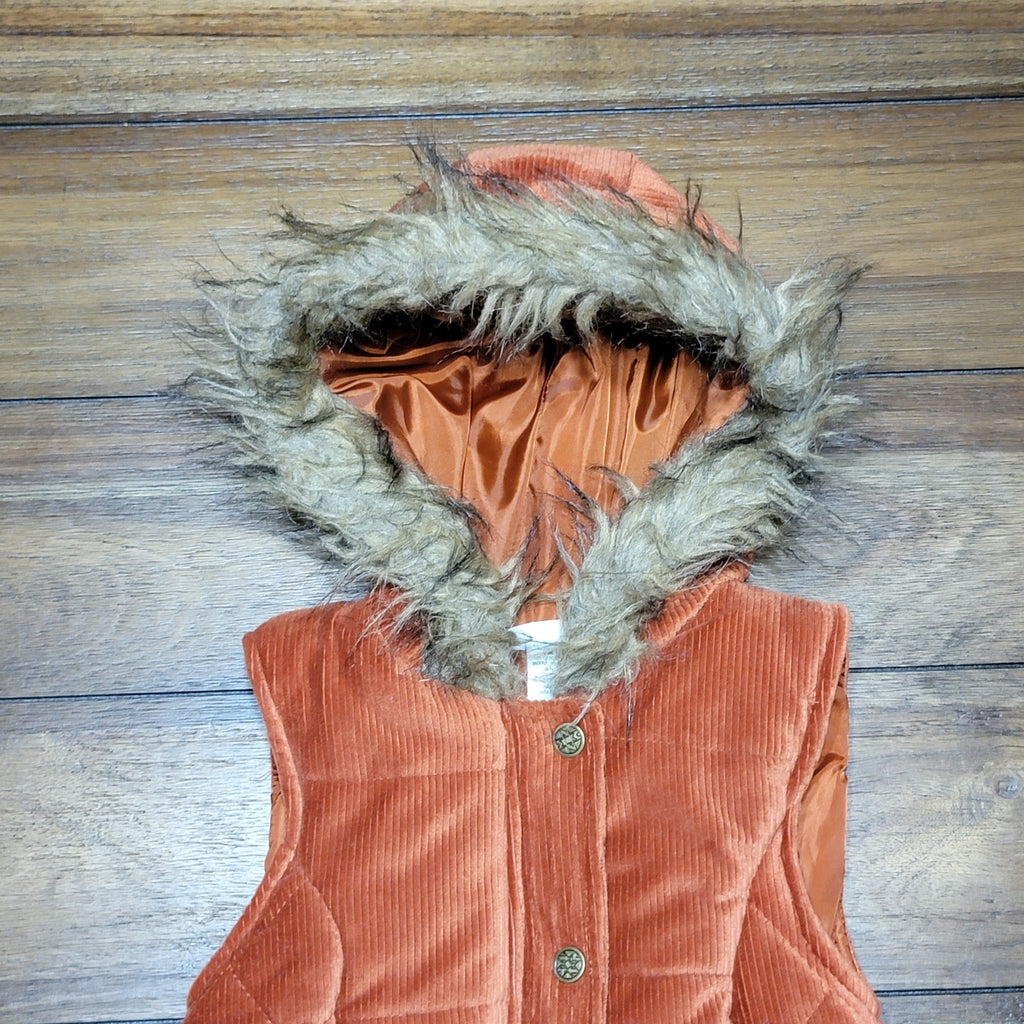 Nicole Miller Corduroy Full Zip / Snap Puffer Vest w/ Faux Fur Lined Hood - 6
