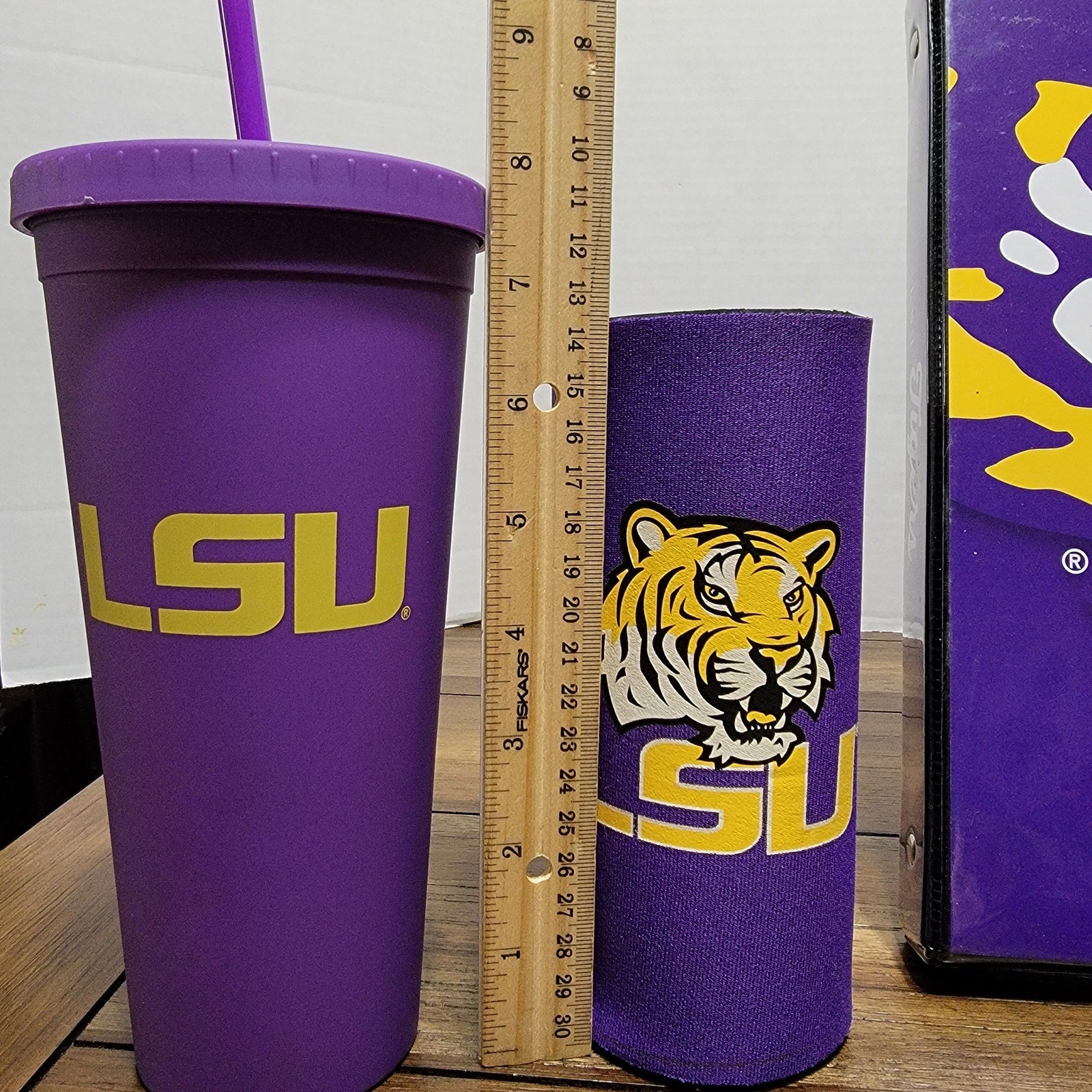4Pc LSU Tigers Fan Pack: Binder, Plush, Tumbler & Tall Koozie