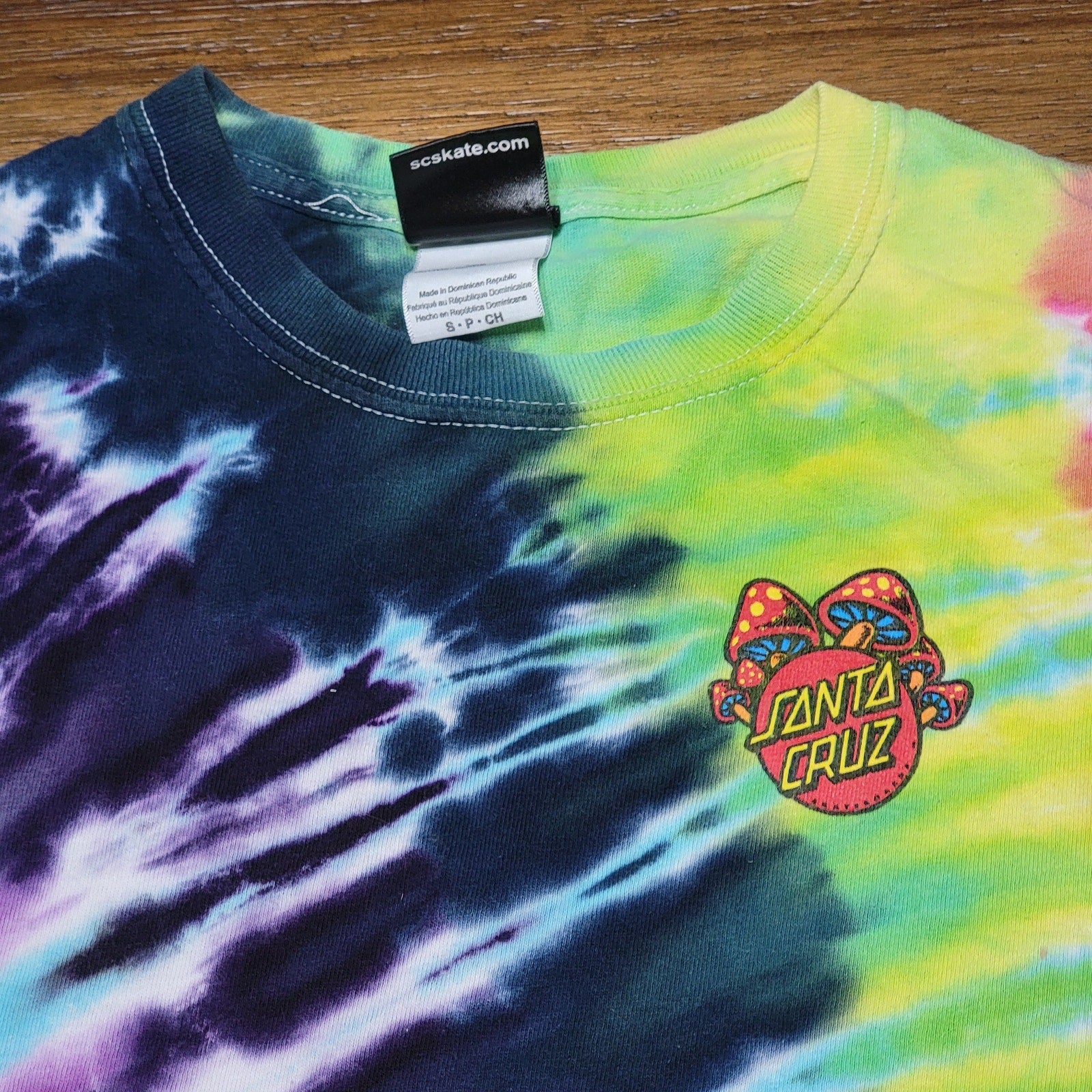 Santa Cruz Rainbow Tie-Dye Tee w/ Mushroom Logo - Size Small
