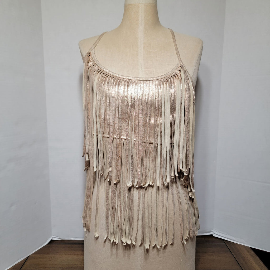 Shyanne Lt. Golden Women's Cropped Fringe Tank Top - Size Small