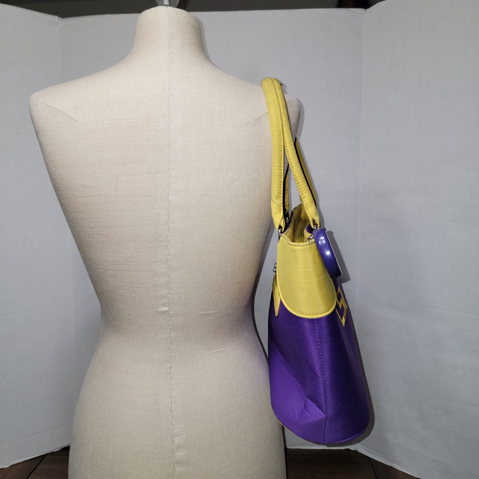 Sandol Purple & Yellow LSU Double Handle Purse