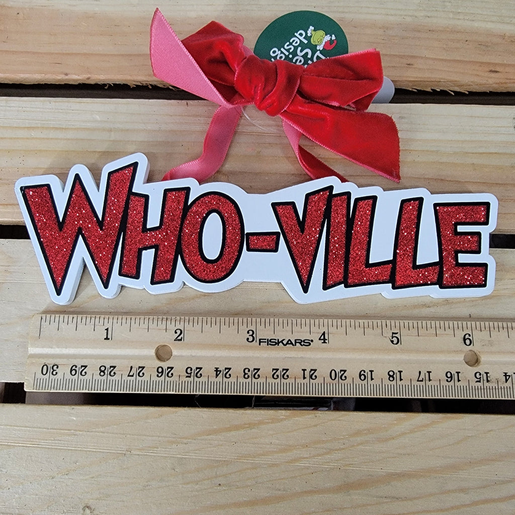 Set of 3 Dr. Seuss Red Glitter Wooden Signs: Who-ville, Grinch and Dog - NEW