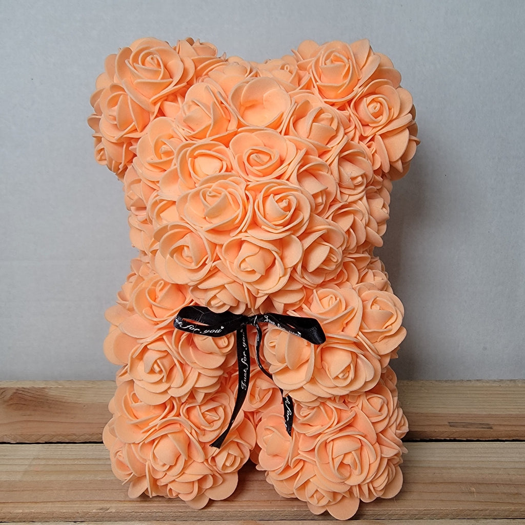 Orange Foam Rose Teddy Bear w/ "Just For You" Ribbon