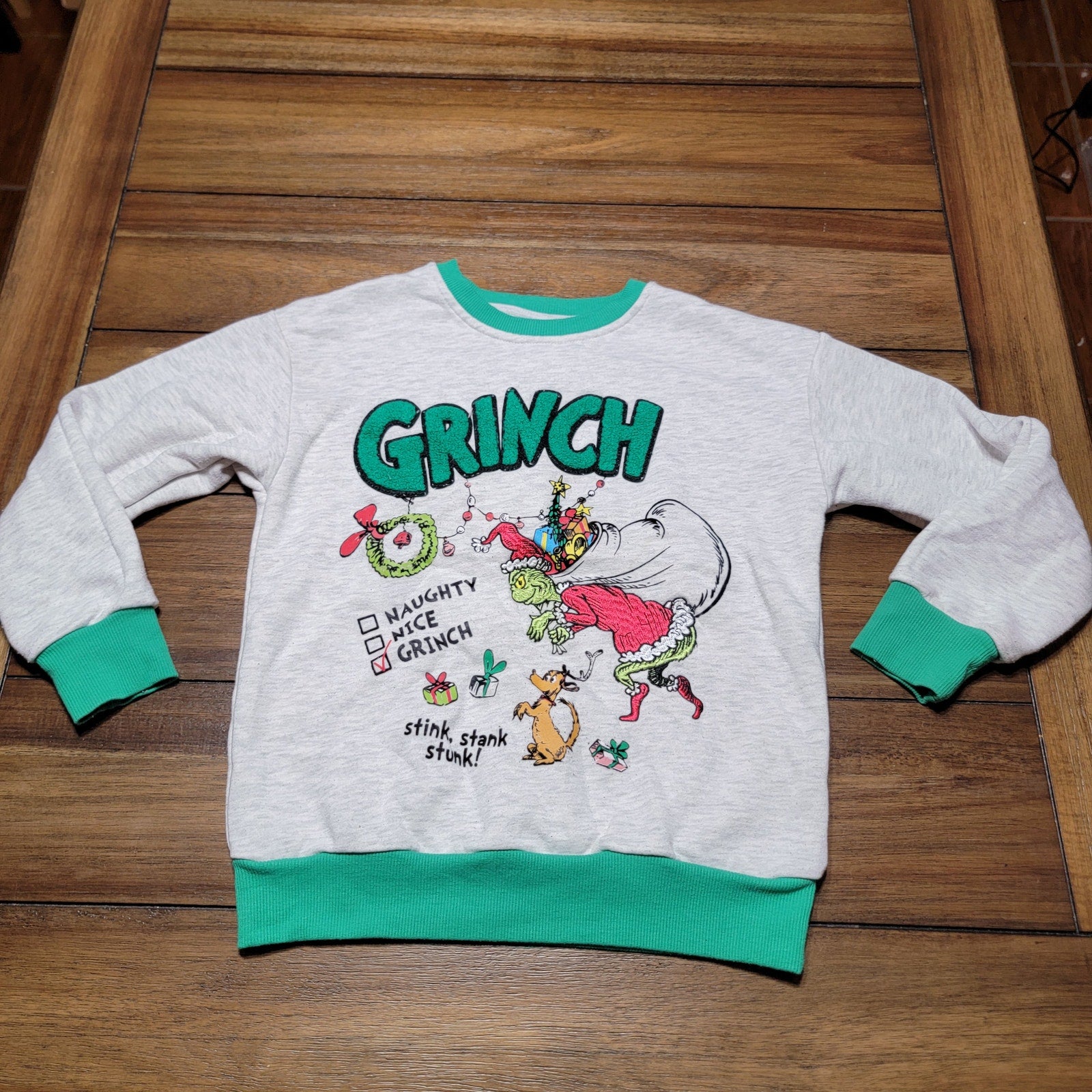 The Grinch Kids Grey Sweatshirt "Stink, Stank Stunk" - Size Medium (8)
