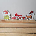Set of 3 Dr. Seuss Red Glitter Wooden Signs: Who-ville, Grinch and Dog - NEW