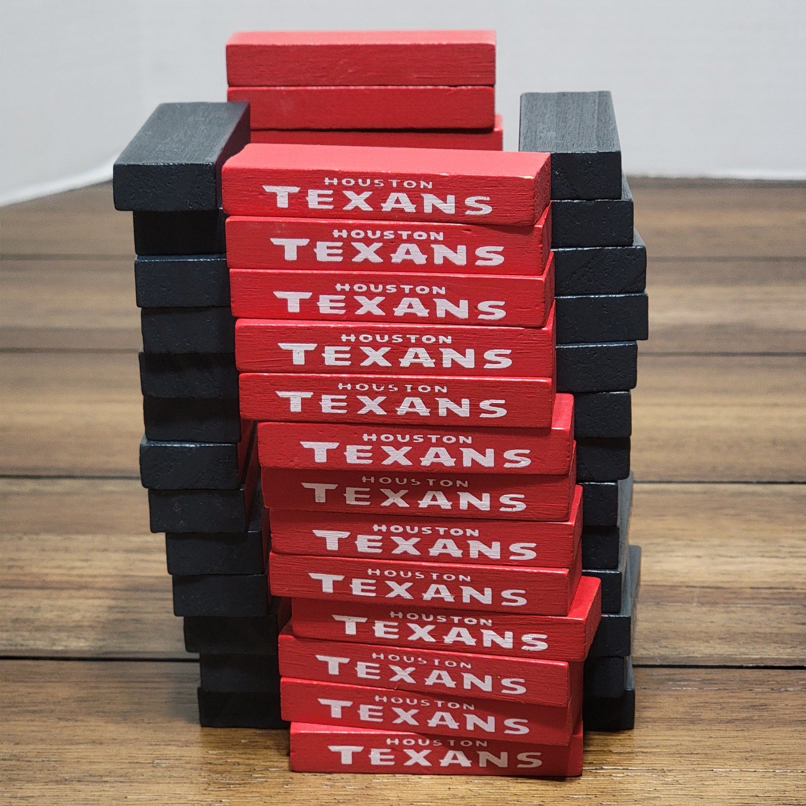 Houston Texans Blue & Red Wooden Tumble Tower Game