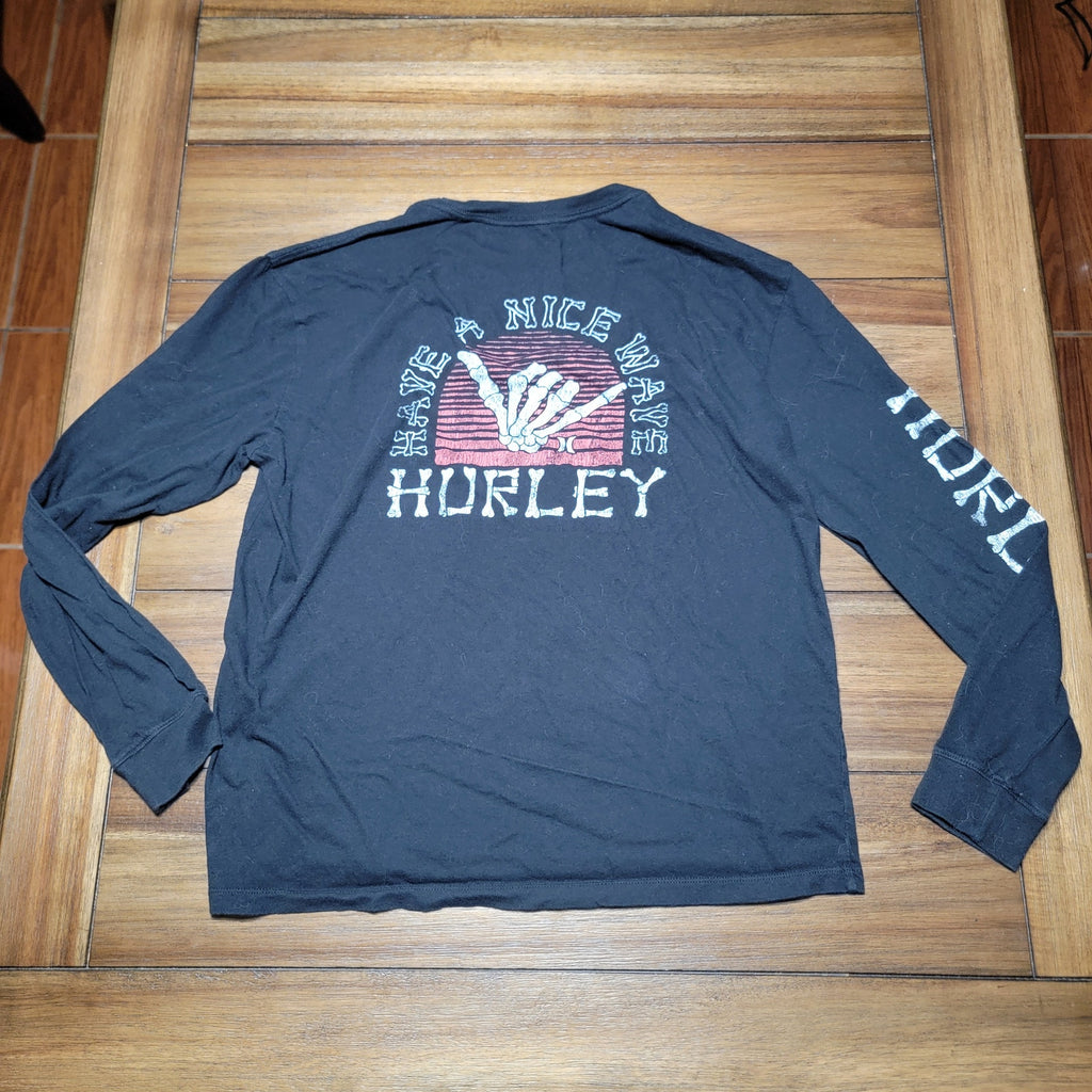 Hurley LS Black Tee "Have A Nice Wave"  - Size Medium