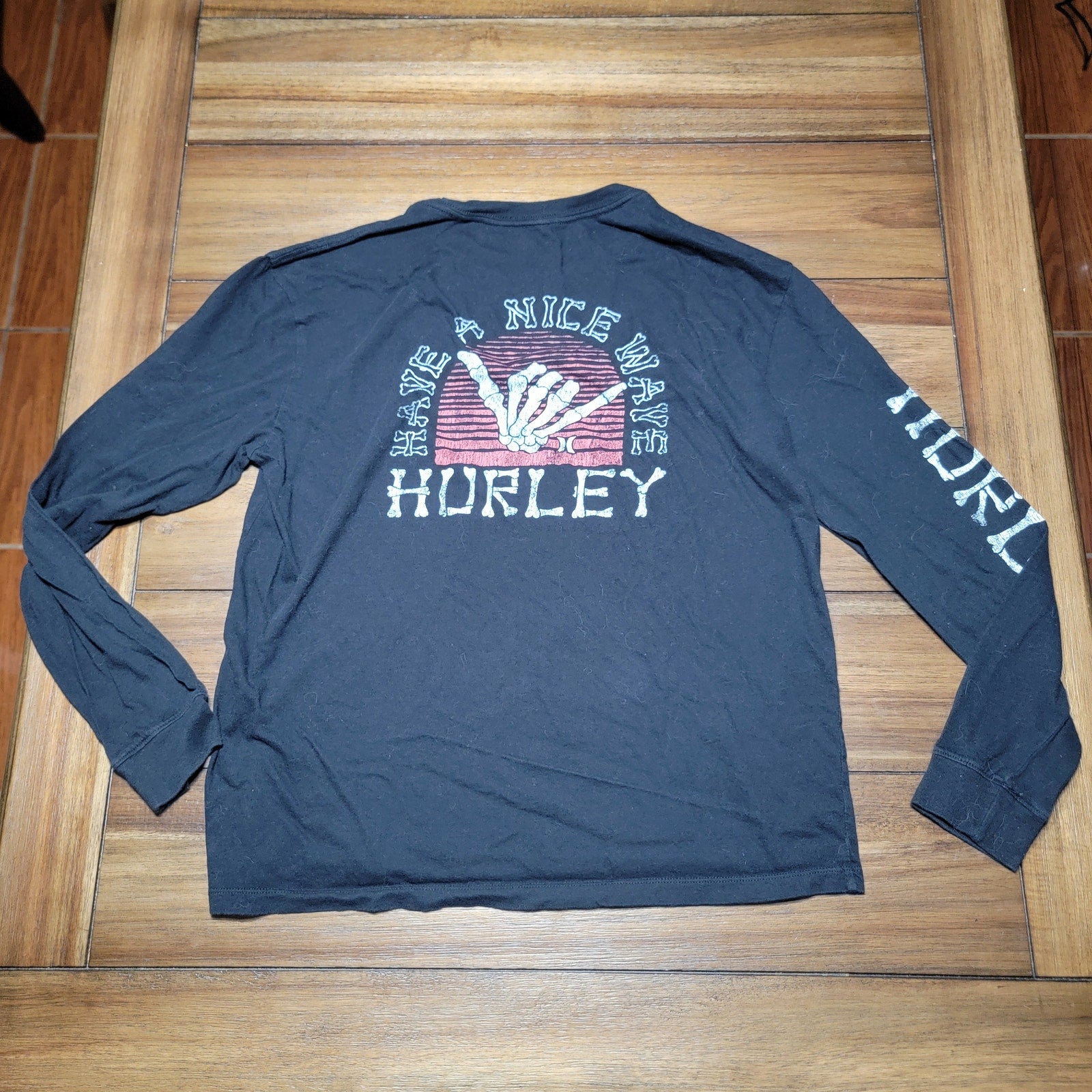 Hurley LS Black Tee "Have A Nice Wave"  - Size Medium