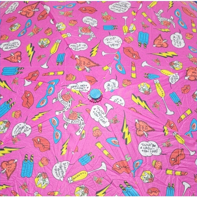 Betsy Johnson 42" Pink & Blue Umbrella "Lipstick Diamonds Champagne Rock & Roll"