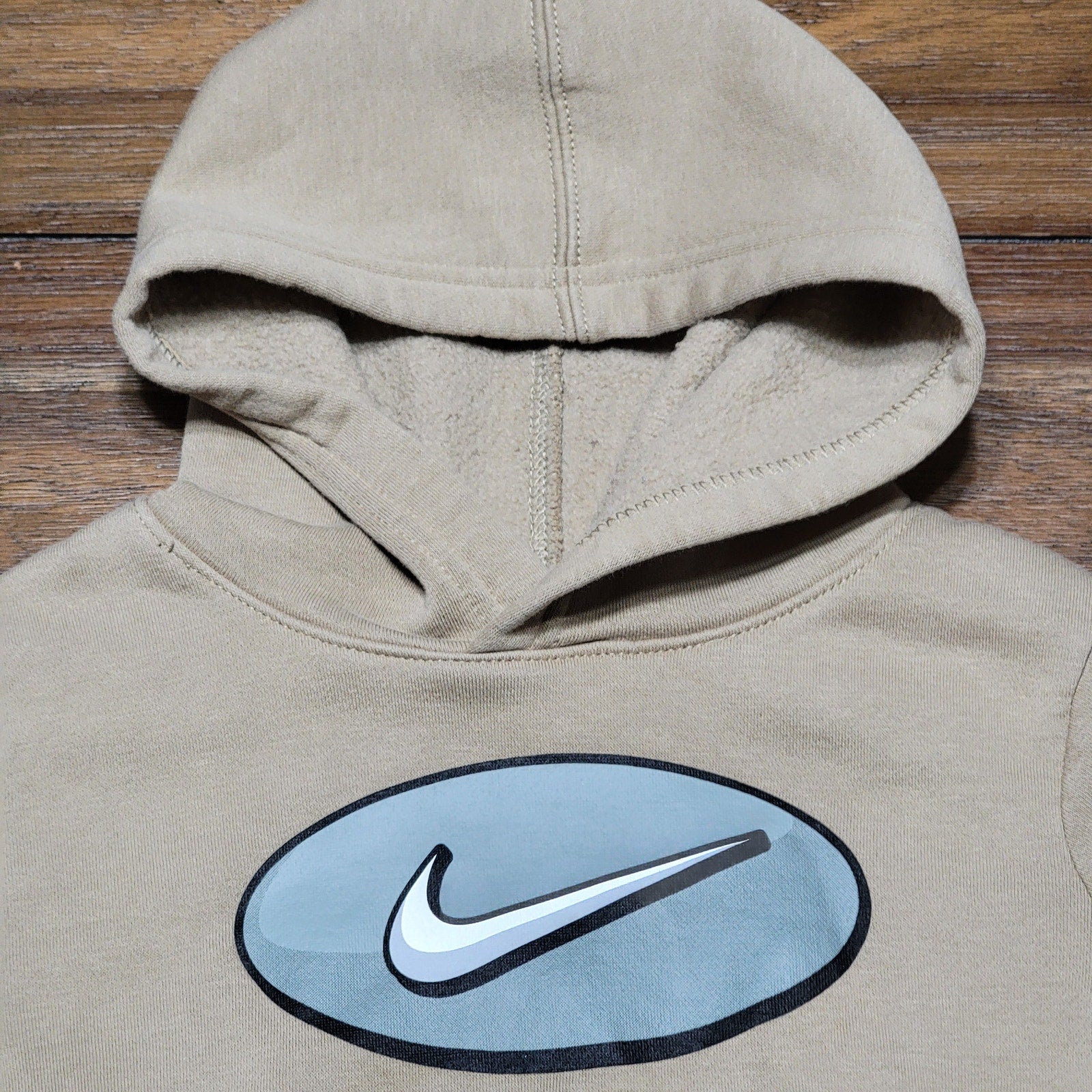 Nike Kids Beige LS Pullover Hoodie Grey Logo - Size Small (4-5 yrs)