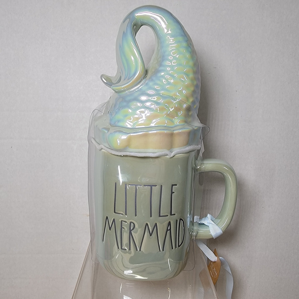 Rae Dunn x Disney Little Mermaid Blue Iridescent Mug w/ Tail Topper Lid - NEW