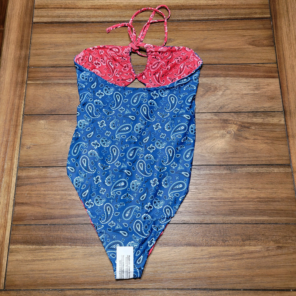 No Boundaries Red / Blue Bandanna Pattern Reversible 1 pc Swimsuit - Small
