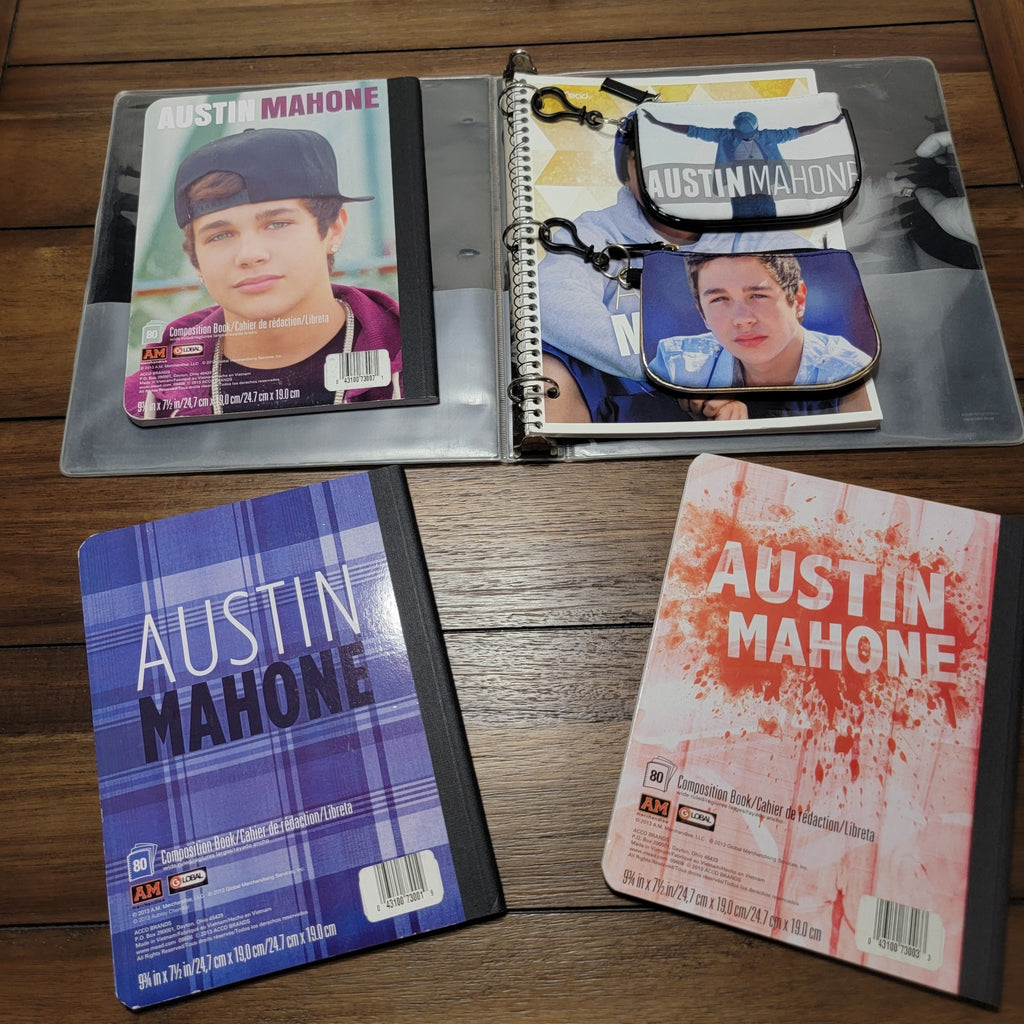 Austin Mahone 1" Binder, 3 Composition Notebooks, 2 Bags & 1 Spiral Notebook