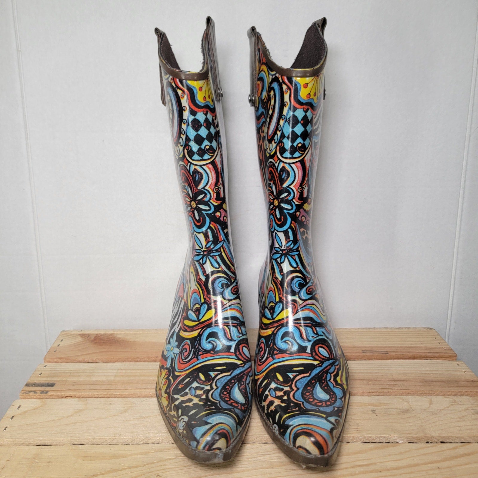 Rain Bops by Beehive Rain Boots Western Style w/ Paisley Pattern - Size 7