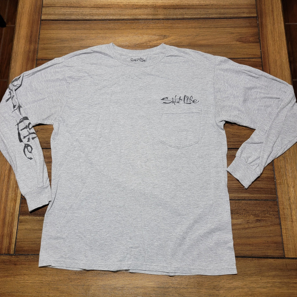 Salt Life LS Grey Unisex Tee "Get Hooked" - Size Medium