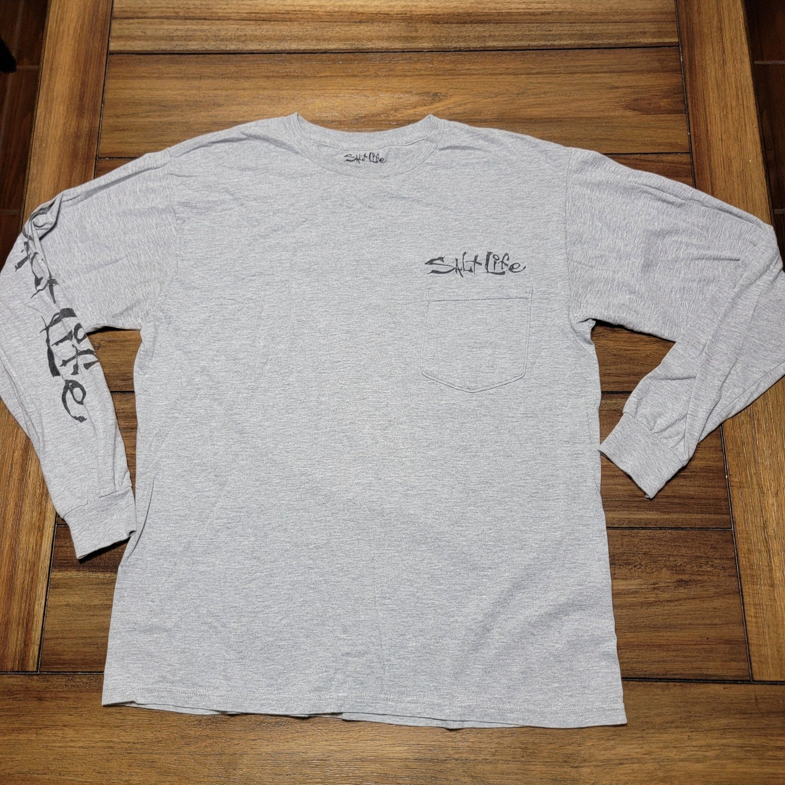 Salt Life LS Grey Unisex Tee "Get Hooked" - Size Medium
