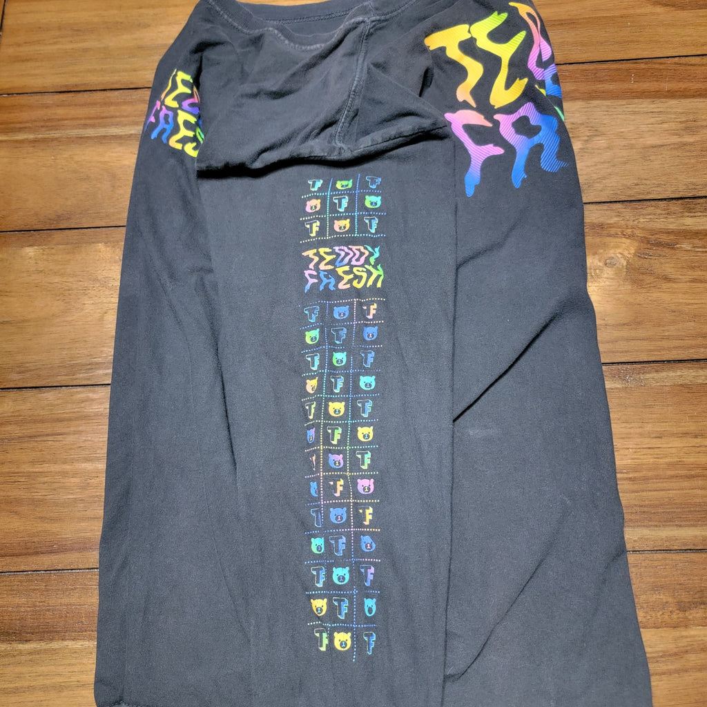 Teddy Fresh Black LS Unisex Tee Shakey Logo & Sleeves Logos - Size Large