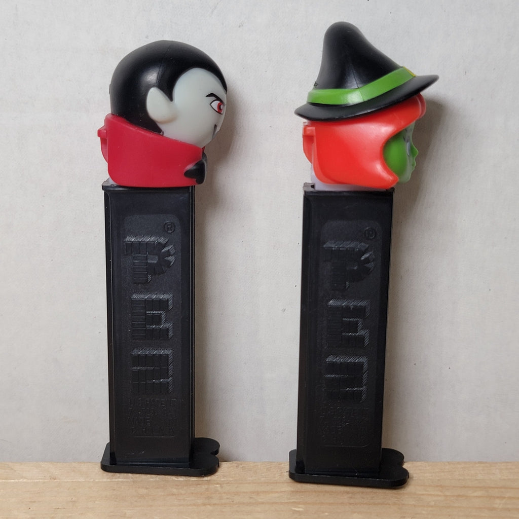 Set of 2 Halloween PEZ Dispensers: 2021 Vampire & 2024 Green Witch