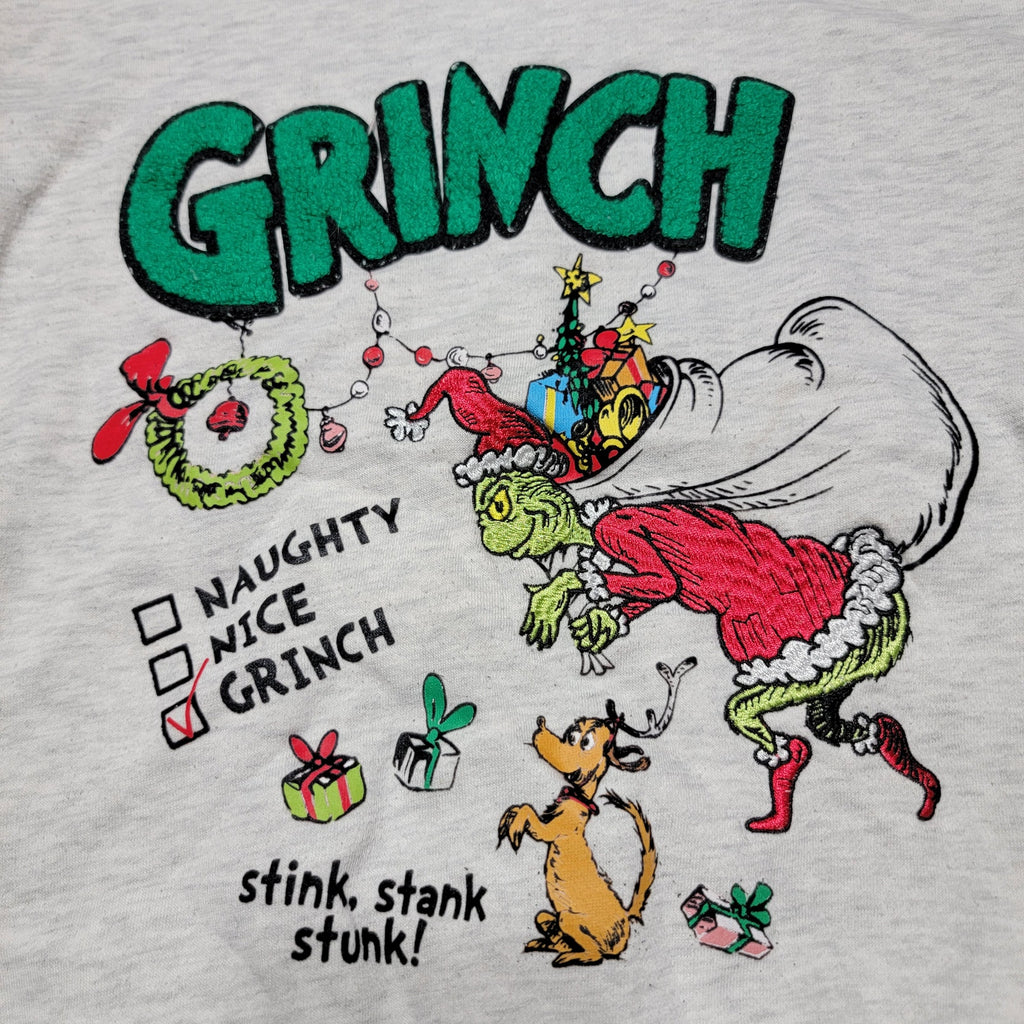 The Grinch Kids Grey Sweatshirt "Stink, Stank Stunk" - Size Medium (8)