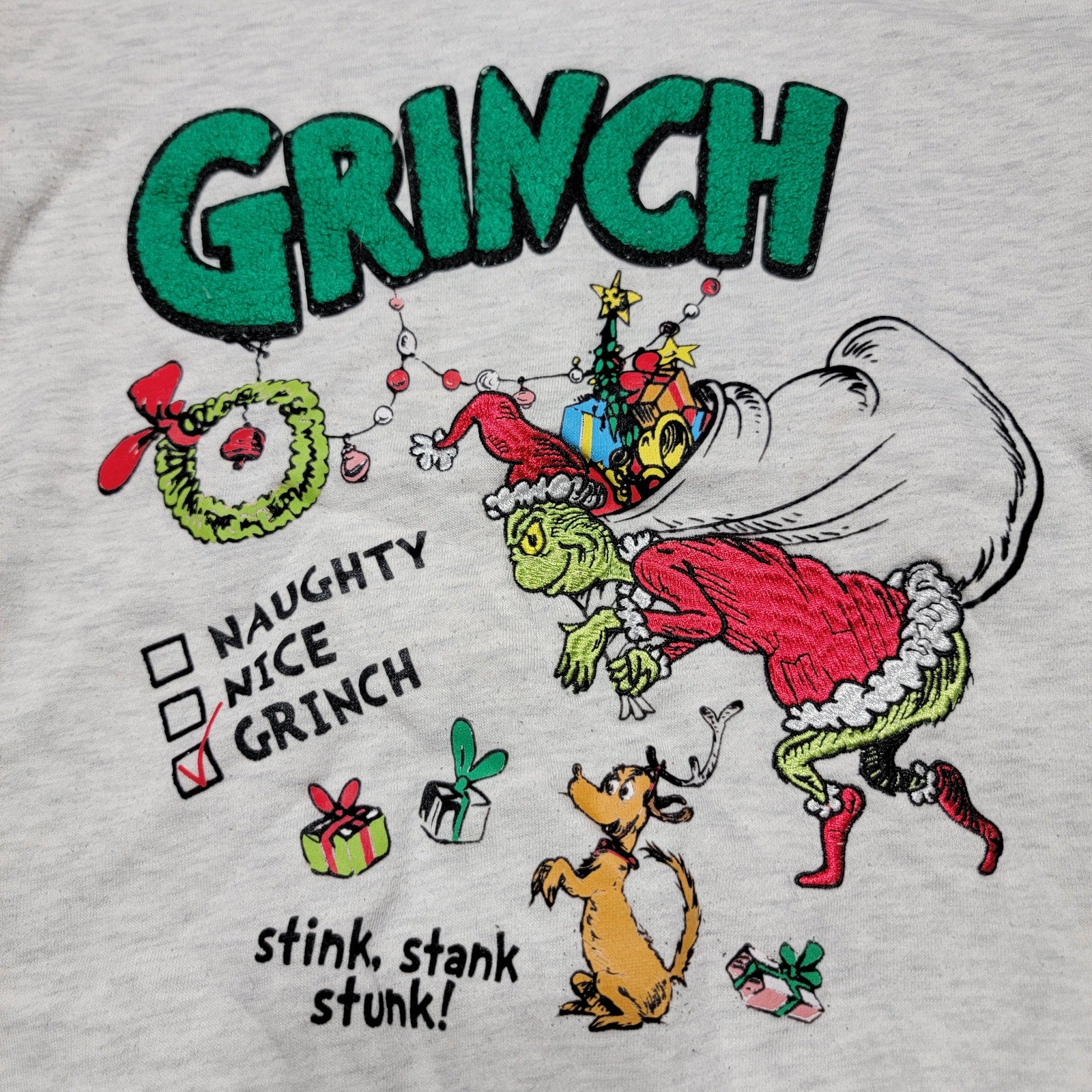 The Grinch Kids Grey Sweatshirt "Stink, Stank Stunk" - Size Medium (8)