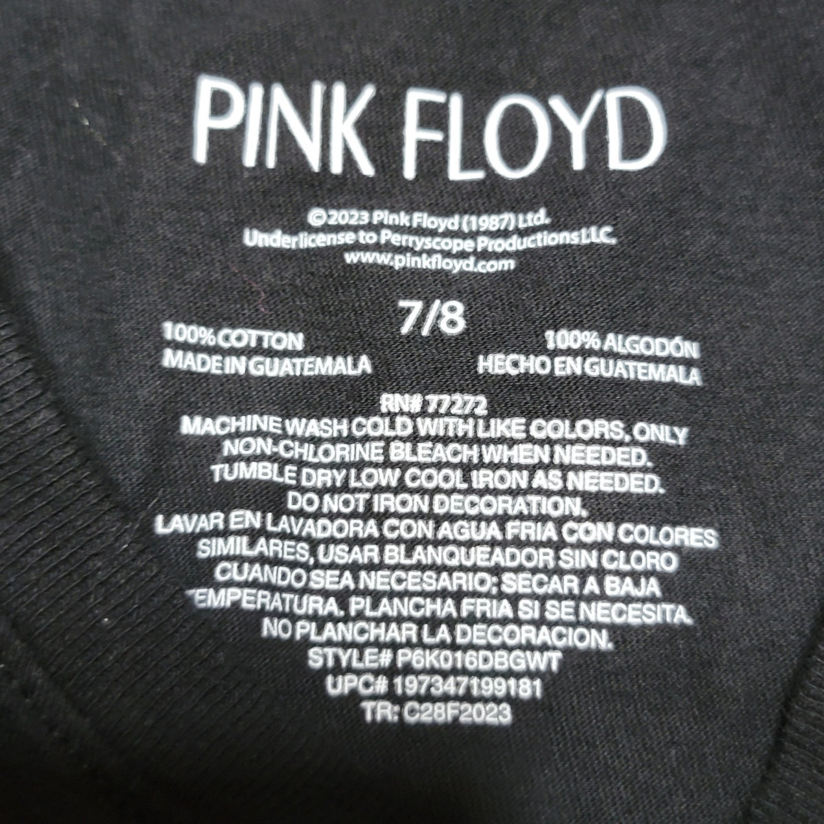 Pink Floyd Kids Black Tee Dark Side of the Moon Prism - Size 7/8