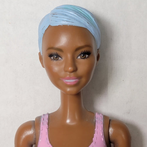 2019 Mattel Color Reveal African American Barbie Doll w/ Blue Hair Pink Swimsuit