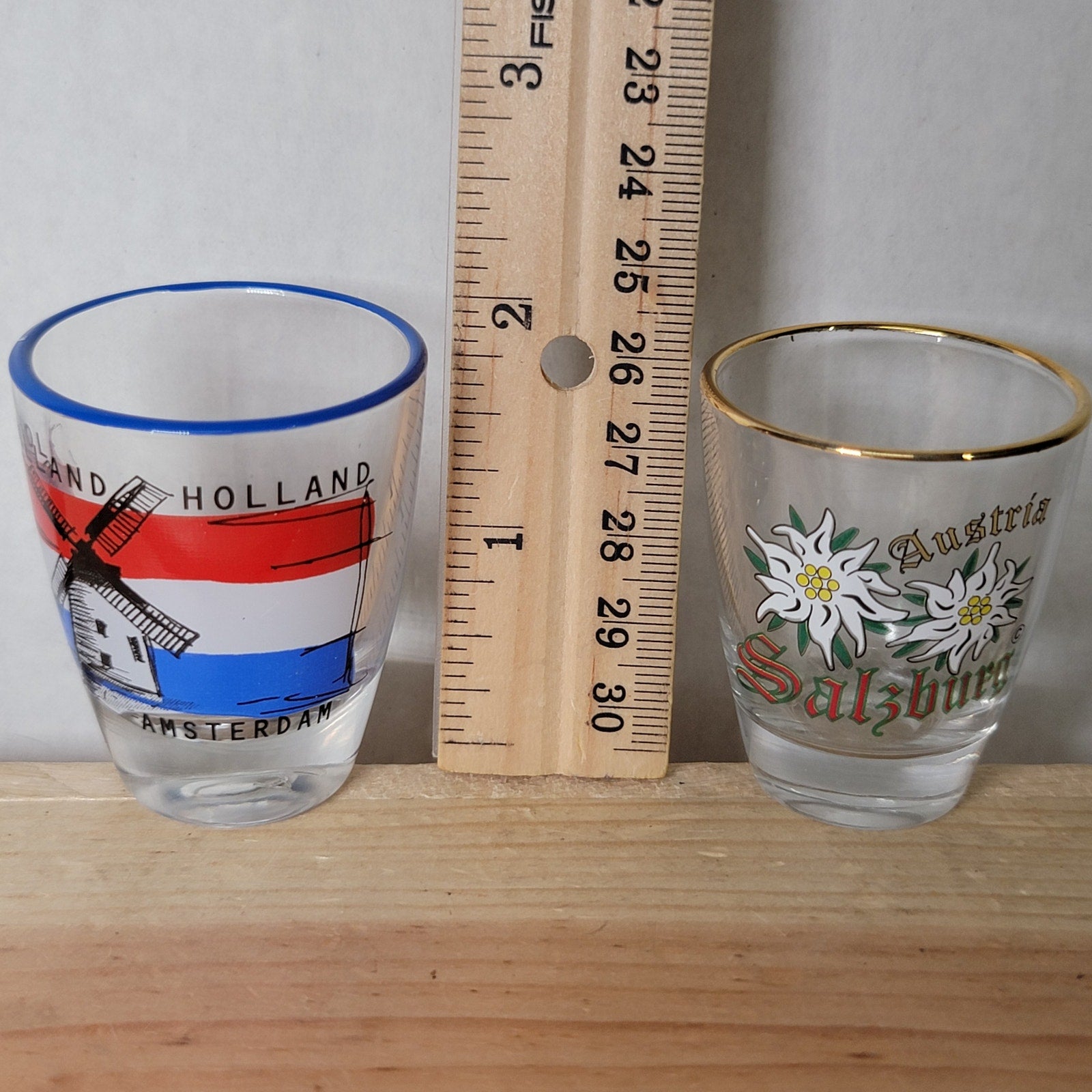 Set of 2 European Mini Shot Glasses: Amsterdam Holland / Salzbury Austria